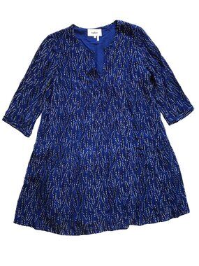 BA&SH Lady Printed Mini Dress Womens Large Blue White Black V-Neck 3/4 Sleeve